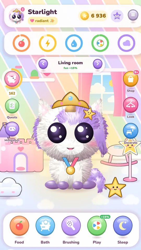 A unicorn in a rainbow room at level 50